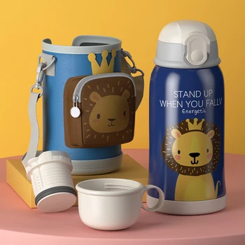 

Free Shipping Stainless Steel 550ML Children's Cup Student School Thermos Cup With Cup Sets & Straw Vaccum Flasks