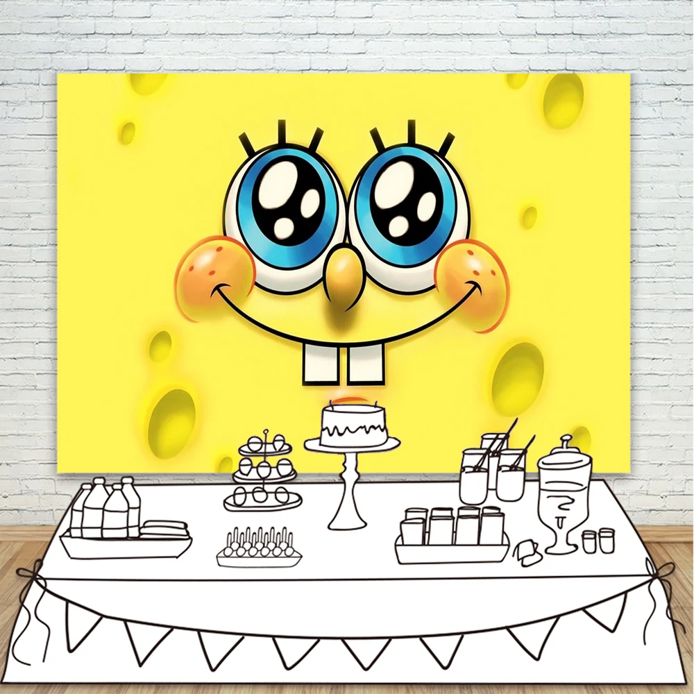 

SpongeBob SquarePants Theme Party Backdrop Smile Face Background for Children Baby Kids Birthday Party Dessert Table Decoration
