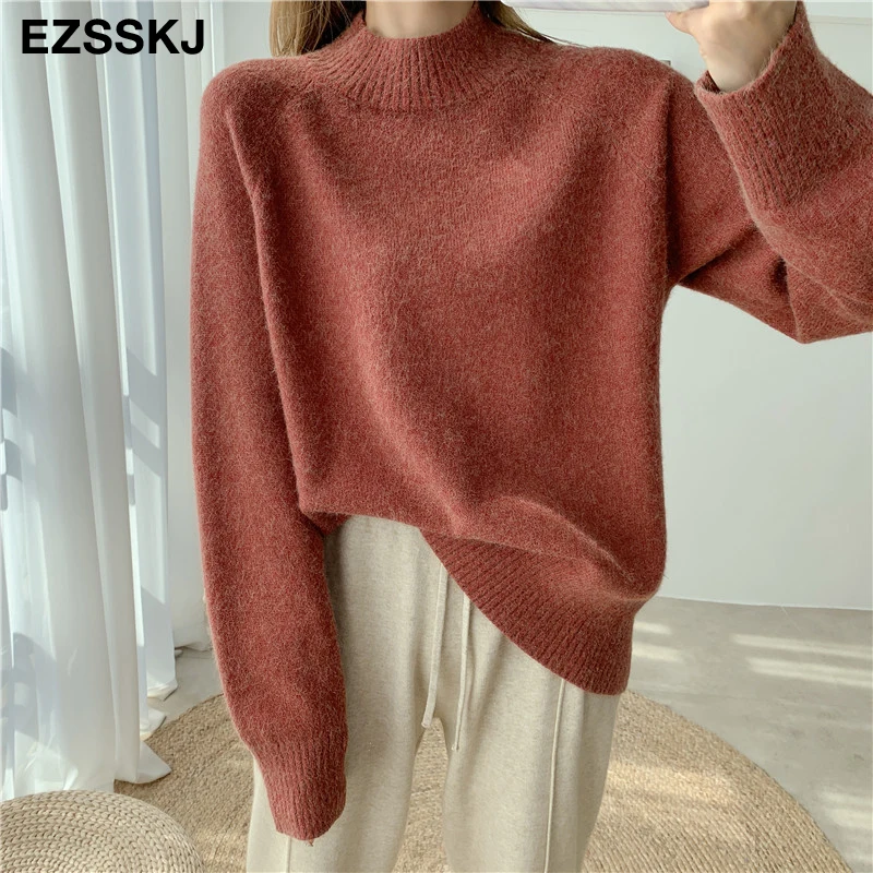 New casual thick Autumn Winter o-neck oversize Sweater Pullover Women warm chic female loose Knitted Basic Sweaters pull - Цвет: brick red