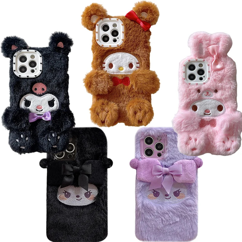 Kawaii Мультфильм Kitty My Melody Kuromi Sanrio плюшевые милые мягкие детали подходят для IPONE 13 12