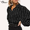 Blusas de mujeres 2022 otoño camisa de lunares 5XL Celmia largo linterna solapa manga cuello elegante Oficina elegante Tops de talla grande ► Foto 3/6