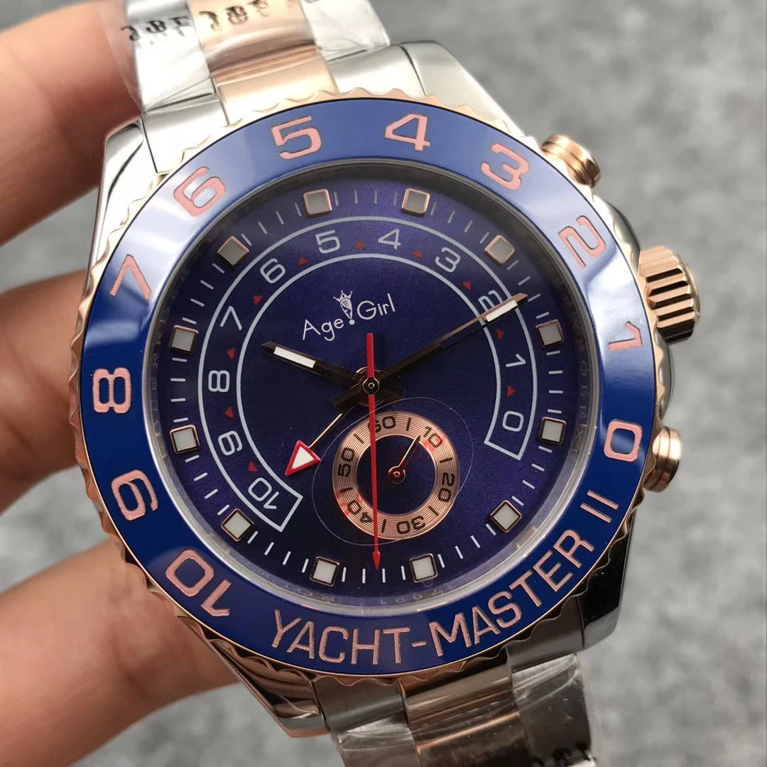 

Luxury Brand New Men Automatic Mechanical Blue Ceramic Bezel Stainless Steel GMT Rose Gold Silver Watch Sapphire Black YACHT