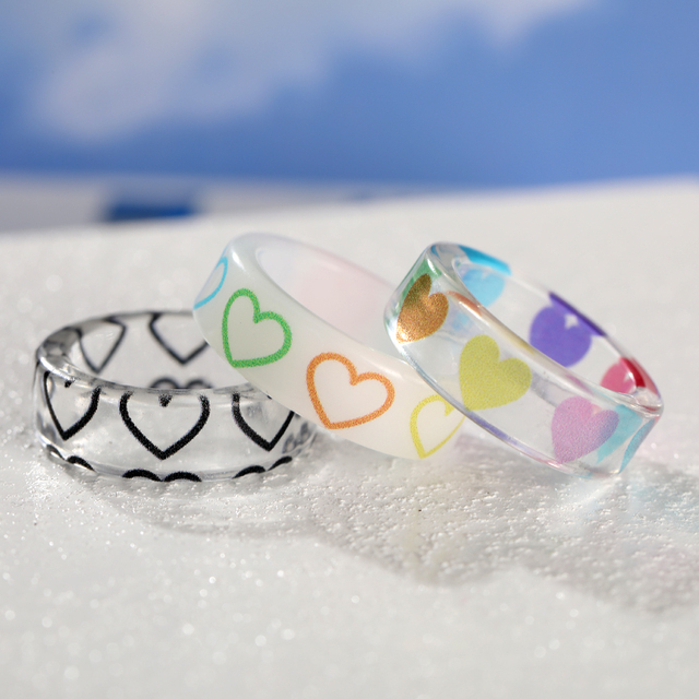 Ins Korea Colorful Fashion Y2k Resin Heart Ring Set Acrylic Thick Round Rings For Women Party Wedding Jewelry Ring Set