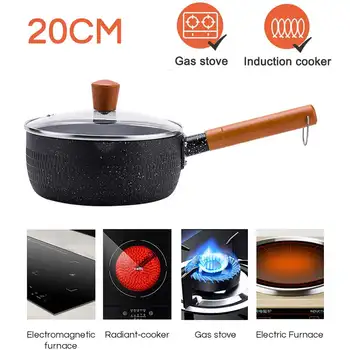 

20CM Maifan Stone Soup Pot Wooden Handle Milk Pot Non-stick Wok Kitchen Frying Pans Multi-purpose Universal Pan