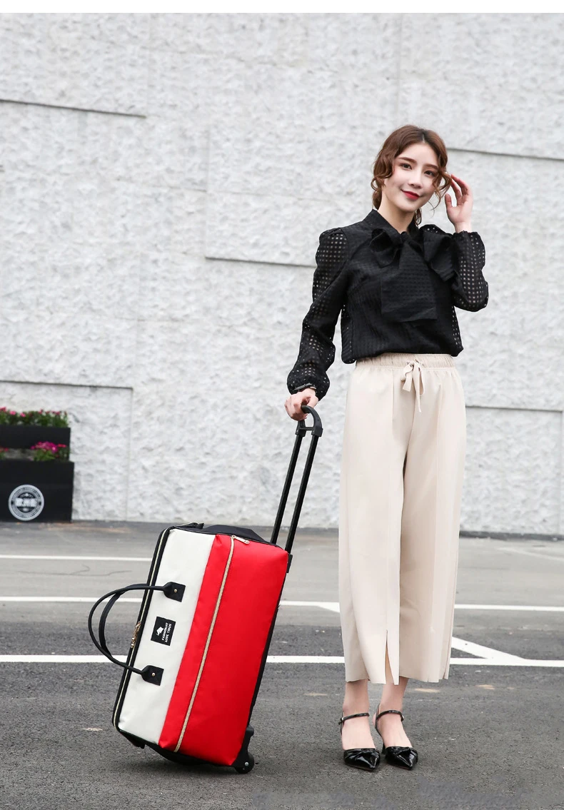 Новые горячие Moda Carrinho De Bagagem Das Mulheres Lazer Rolo Dobrar Saco Da Bagagem Bolsa De Viagem Da Roda Mala