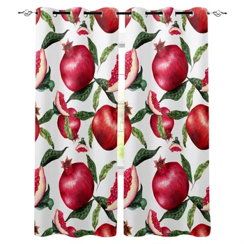

Summer Fruit Red Pomegranate Green Leaf Printed Window Curtains Living Room Bedroom Curtains Polyester Cloth Home Decor