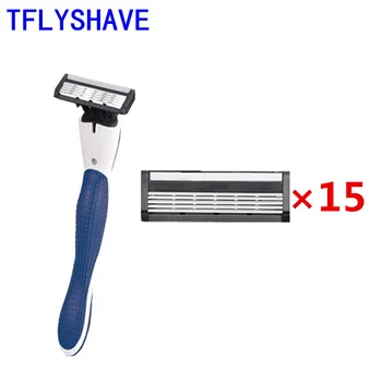 

TFLYSHAVE 1pcs Holder 15Pcs Blade Men Disposable Razor 5 Layer Shaver Razor Blade Replaceable Blade Hair Removal Shaving Blade