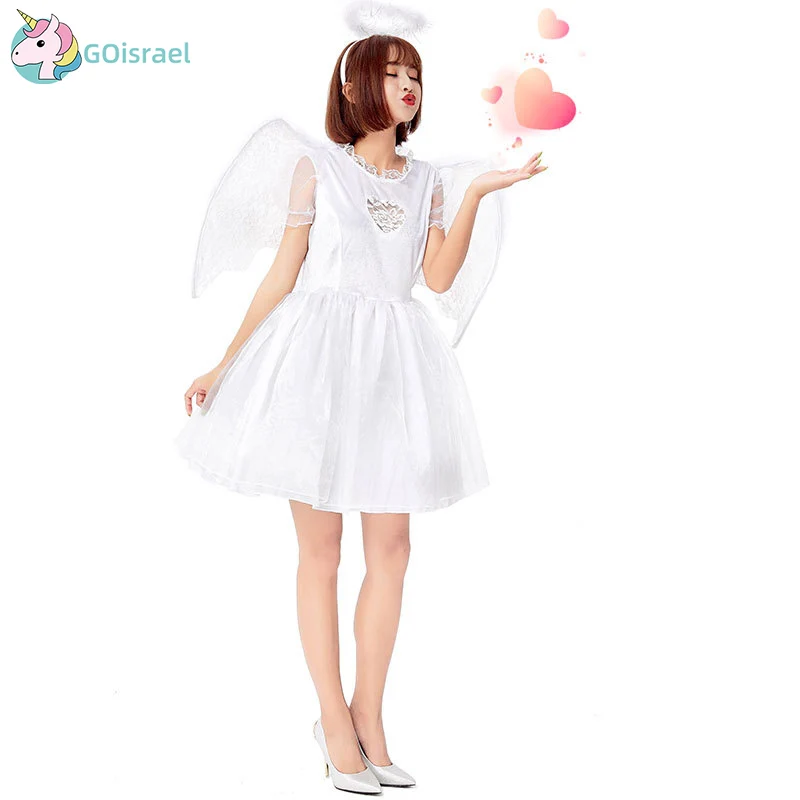 

Halloween Fallen White Angel Cosplay Costume Winged Skirt Demon Cosplay Evil Devil Festival Holiday
