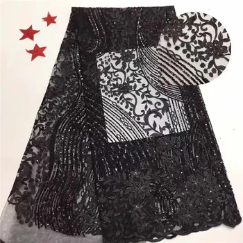 

Black African Lace Fabric African French Sequins Net Lace Fabric High Quality With Beads Peach Nigerian Wedding Lace For Women