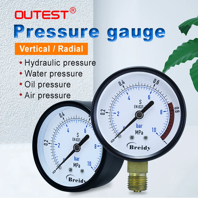 OUTEST 0-60Mpa Radial/Axial Diameter 60mm Pressure Gauge Hydraulic Water Oil Air Stainless Steel Ordinary Thread G1/4