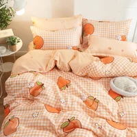 3/4pcs Kawaii Peach Bed Sheet Set With Pillow Cover 3