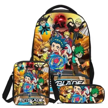 

2020 New Hot 3 Pcs/set Children School Bags 3D Beyblade Burst Game Pattern School Backpack Teen Boys Girls Kids Bookbag