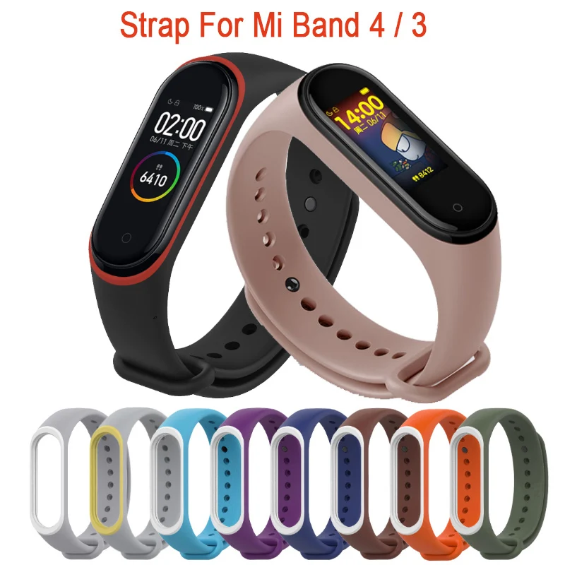 100 шт./упак. для Mi Band 4 Ремешок Браслет для Mi 3 Mi 4 ремешок силиконовые спортивные для Mi Band 4 браслет аксессуары