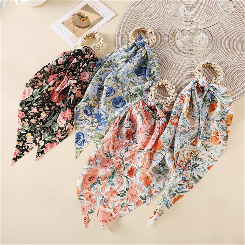 

Hair accessories 2021 women pearl hair ring hair rope French retro romantic silk scarf horse exclusive for women