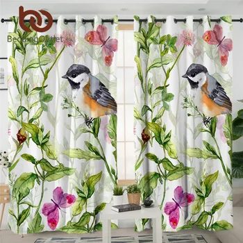 

BeddingOutlet Watercolor Bird Curtains Spring Flower Bedroom Curtain Kingfisher Sparrow Blackout Curtain Butterfly Leaf cortinas
