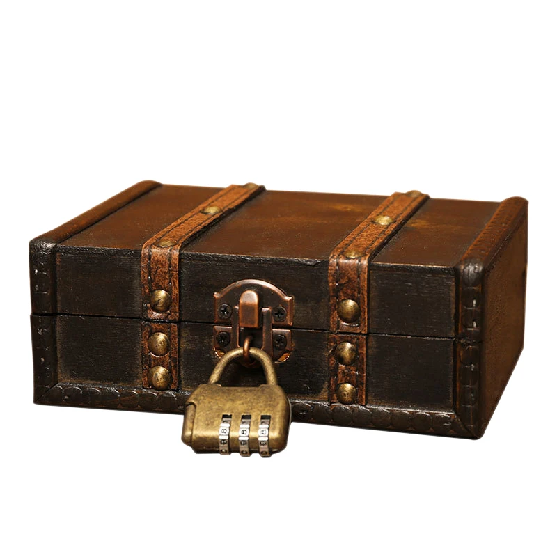 

Wooden Storage Jewelry Box Vintage Wood Box with Metal Lock Wedding Gift