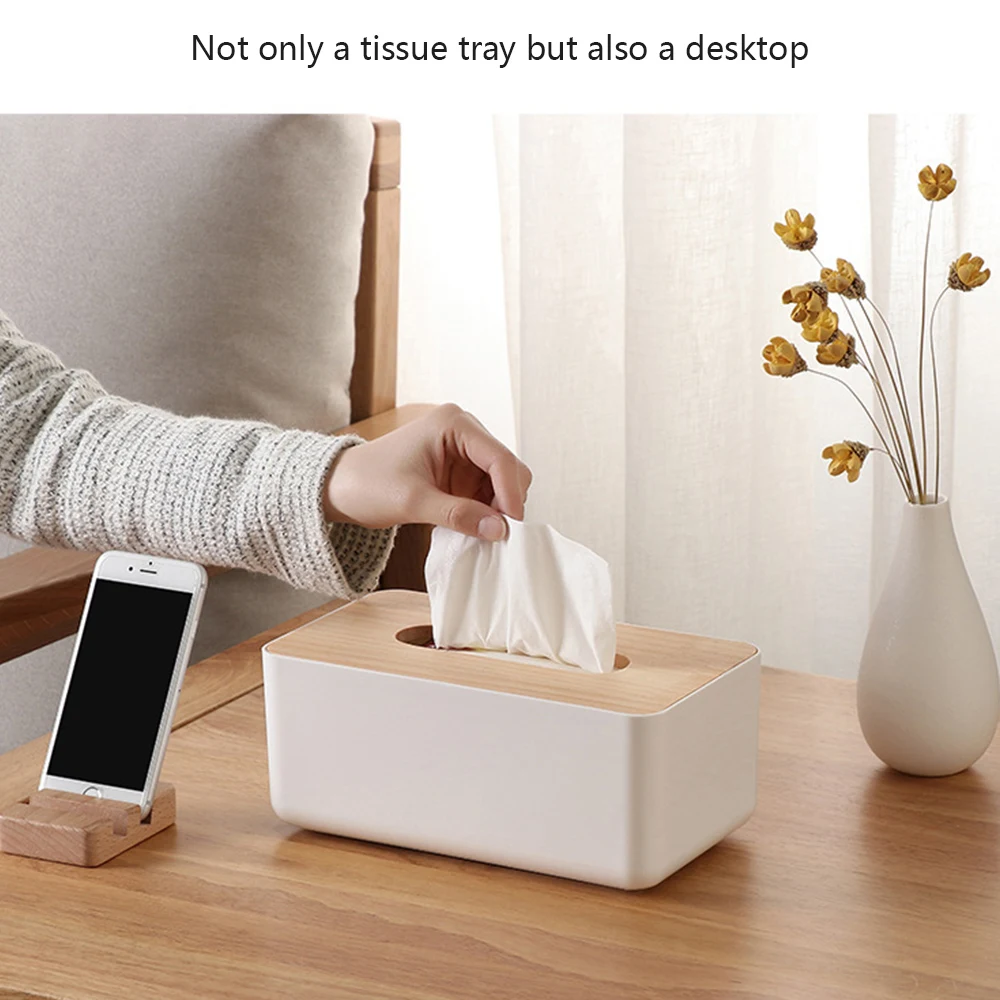 

Wooden Tissue Box Holder Cover Rectangular Square Wipes Dispenser Paper Bamboo new