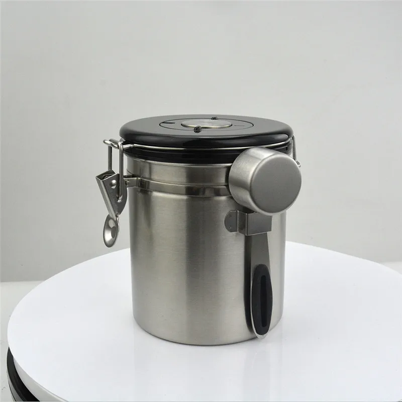 1.5L/1.8L герметичный контейнер для кофе из нержавеющей стали с ложкой, контейнер для хранения кофе, муки, сахара, баночки для кофейных зерен - Цвет: 1500ml with Spoon