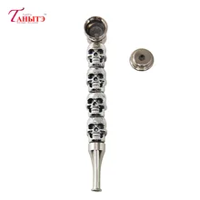 

1 pc New Portable Metal Pipe Premium Personality Silver Skull Pipe With Cap And Washable Metal Smoking Pipe Smoking Accessories