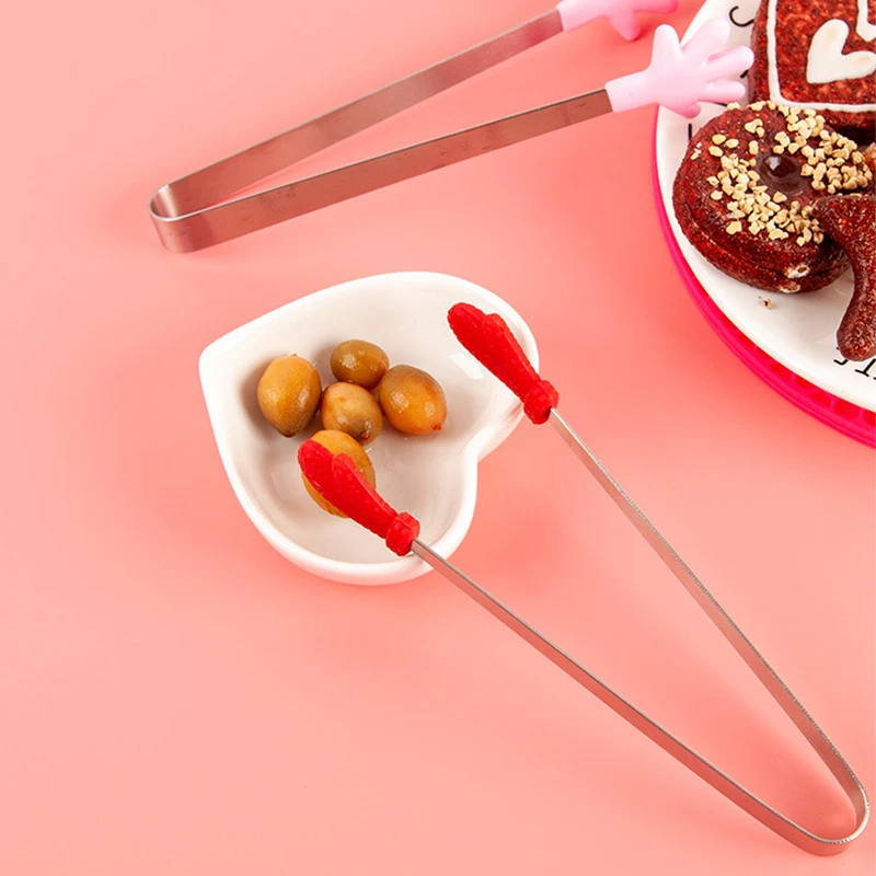 Food Tongs Creative Small Palm Heart Silicone Food Tongs Ice Candy Kitchen Stainless Steel Non-slip Mini Tongs Mini Food Serving Utensil