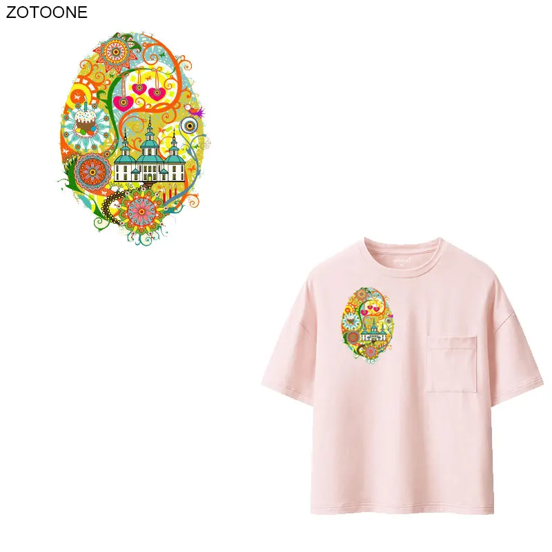 

ZOTOONE Easter Eggs Stickers Iron on Patch for Clothing Patches for Kids Heat Transfers Vinyl Applications DIY Printed Appliques