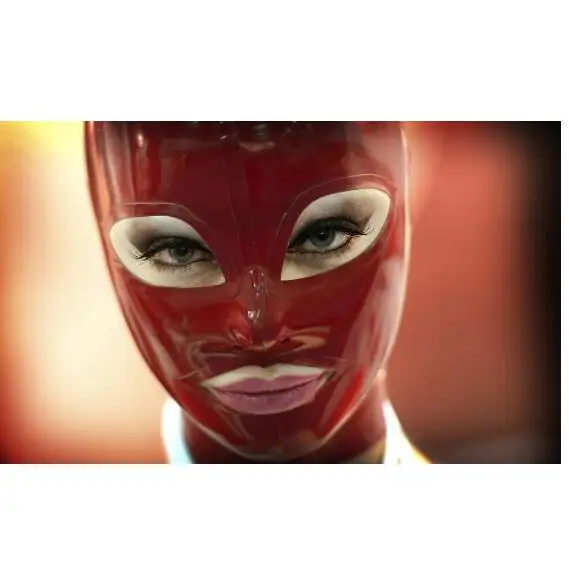 

Unisex Brown Latex Fetish Hood Mask Open Eyes Mouth with Back Zip