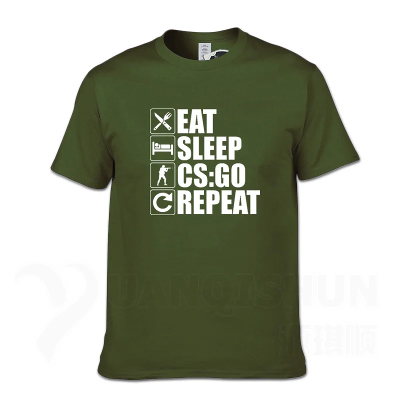 ArmyGreen 1 Eat Sleep, CS: GO, футболка-повтор, Забавный дизайн, CS GO, геймеры, Мужская футболка, модная, 16 цветов, высокое качество, хлопок, мужские футболки, хип-хоп - Цвет: ArmyGreen 1