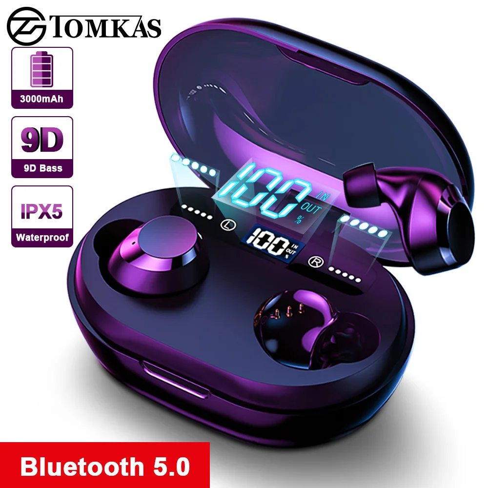 Светодиодный дисплей 3000mA Power Bank беспроводные Bluetooth наушники 5 0 водонепроницаемые