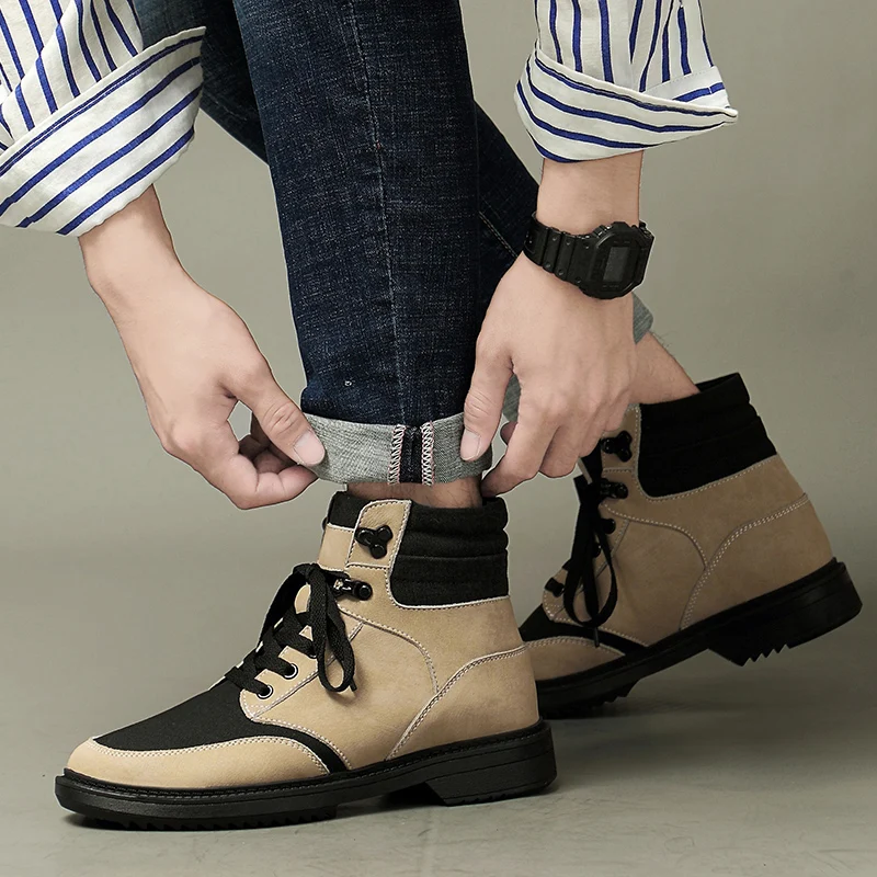 KATESEN/Новинка; плюшевые теплые мужские ботинки; зимние ботинки из плюша; английские ботильоны в стиле ретро для мужчин; зимняя обувь