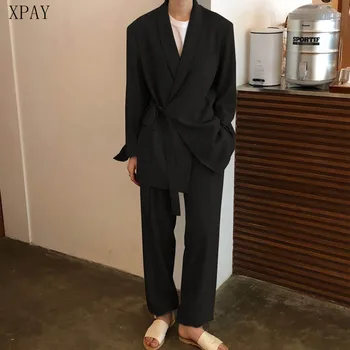 

2020 Spring New Women Suits Elegant Pant 2 Piece Set Office Lady Long Sleeve OL Style Blazer Vintage Casual Straight Fresh Pants