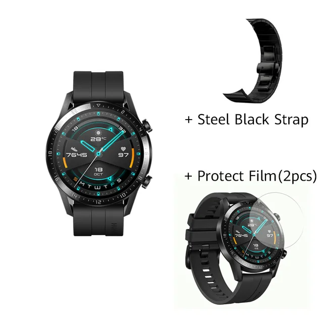 Оригинальные Смарт-часы huawei GT 2 GT2 gps двухнедельный срок службы батареи Водонепроницаемый телефонный Звонок трекер сердечного ритма для Android iOS - Цвет: 46Black AddFilm SBLA
