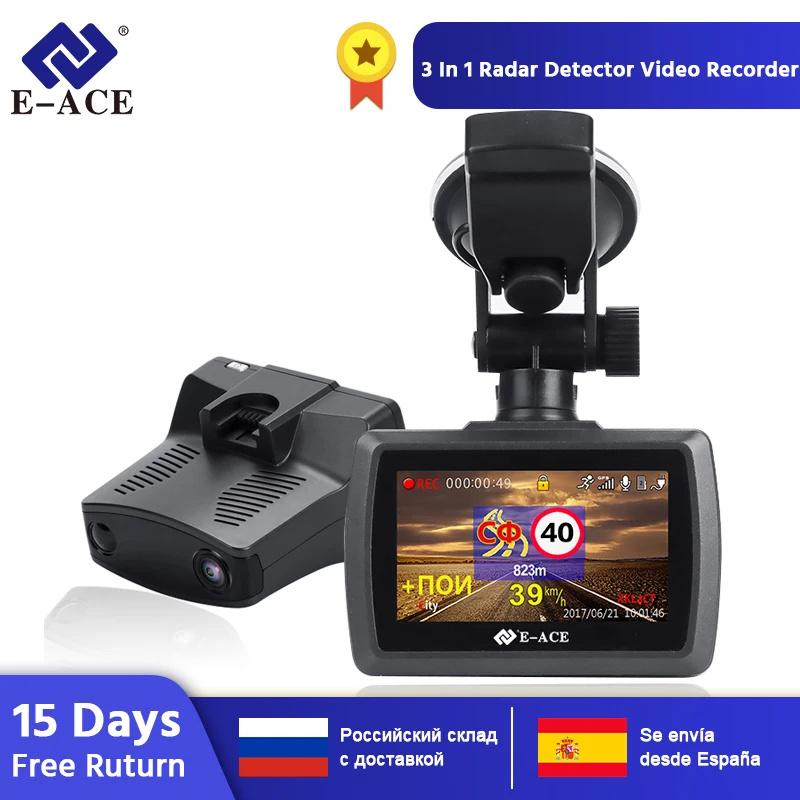 E-ACE 3 в 1 Автомобильный видеорегистратор 0 &quotFull HD 1296P Dash Cam радар детектор gps авто