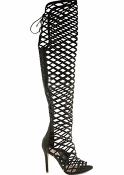 

women's sandals boots mesh hollow fish mouth high heel