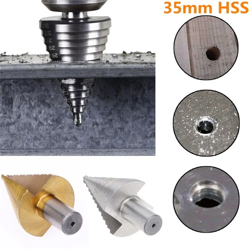 

5-35mm Step drill HSS Steel Large Step Cone Titanium Coated Metal Drill Bit Cut Tool