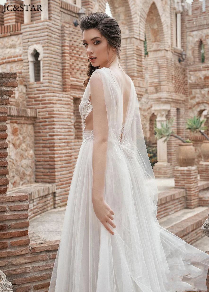 Vestidos de novia сексуальное свадебное платье с глубоким v-образным вырезом и открытой спиной с аппликацией, свадебное платье трапециевидной формы в стиле бохо gelin elbisesi pretty