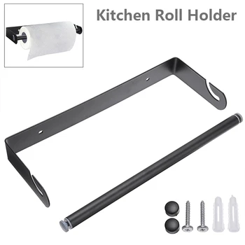 

Black Stainless Steel Kitchen Roll Holder Multifunctional Cling Film Roll Paper Dispenser Towel Storage Rack Rails Wall Mounted