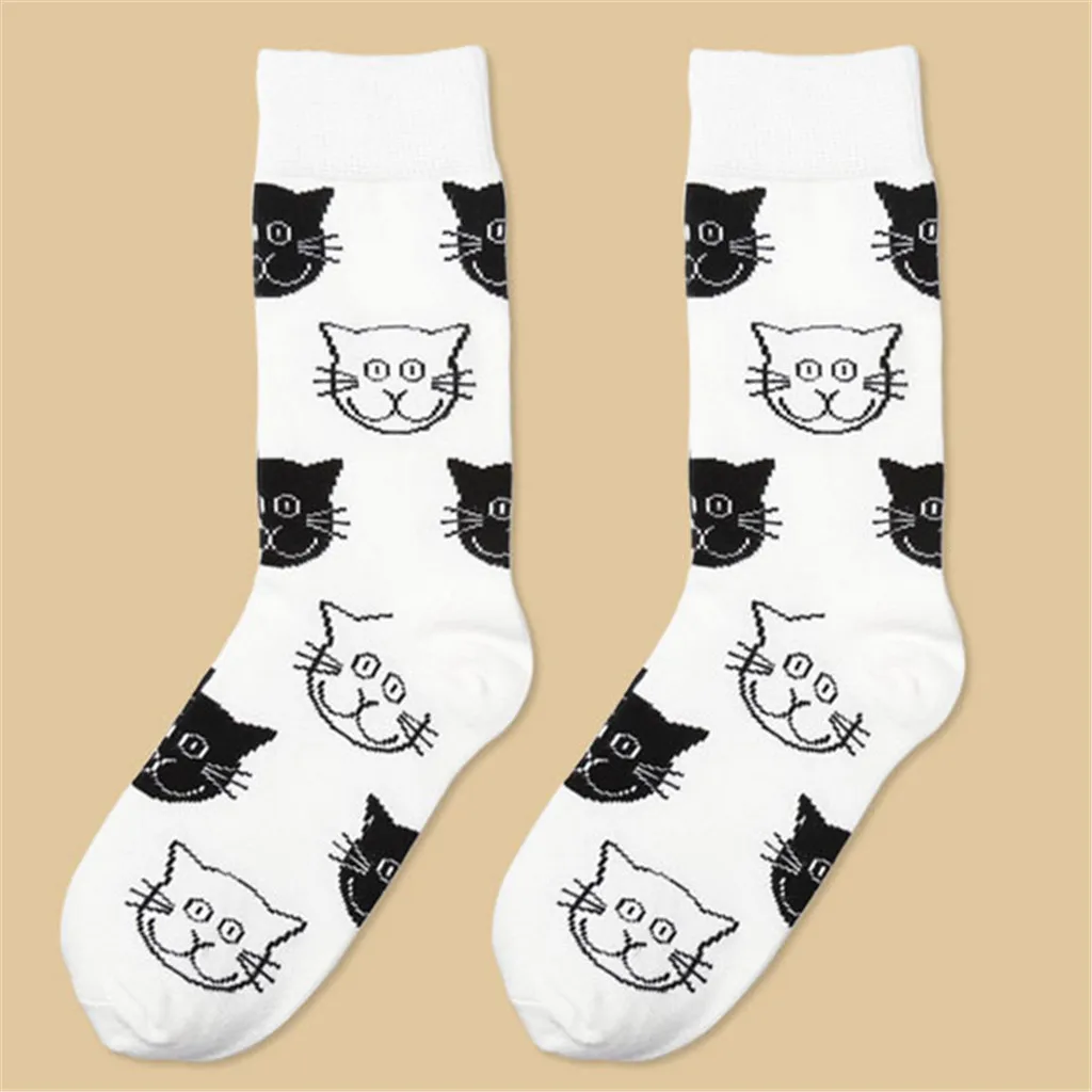 Kawaii/женские носки; зимние модные повседневные теплые носки с принтом сумасшедшего кота; забавные Женские носочки; Calcetines Mujer