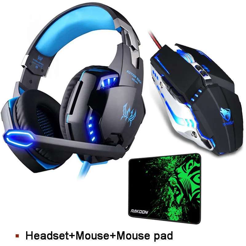 3 item Combo Игровая гарнитура глубокий бас стерео игровые наушники с микрофоном светодиодный светильник для PS4 ПК ноутбук+ игровая мышь светодиодный светильник+ коврик для мыши - Цвет: 3 item Combo