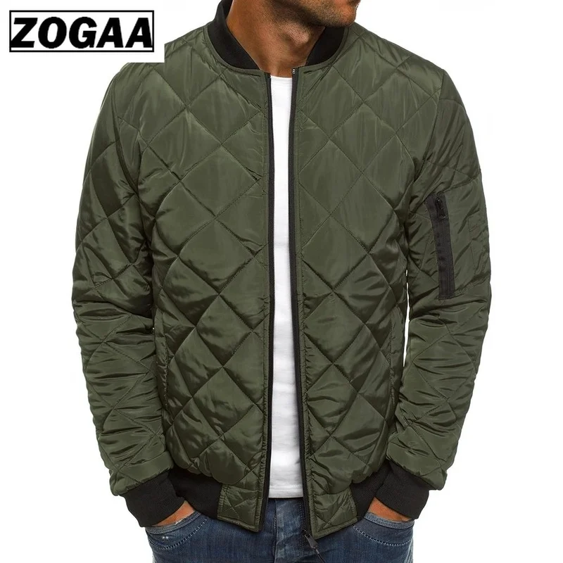 ZOGAA Men Autumn Casual Plaid Parkas Jacket Wind Breaker Solid Color Brand Overcoat Winter Clothes Zipper Jackets