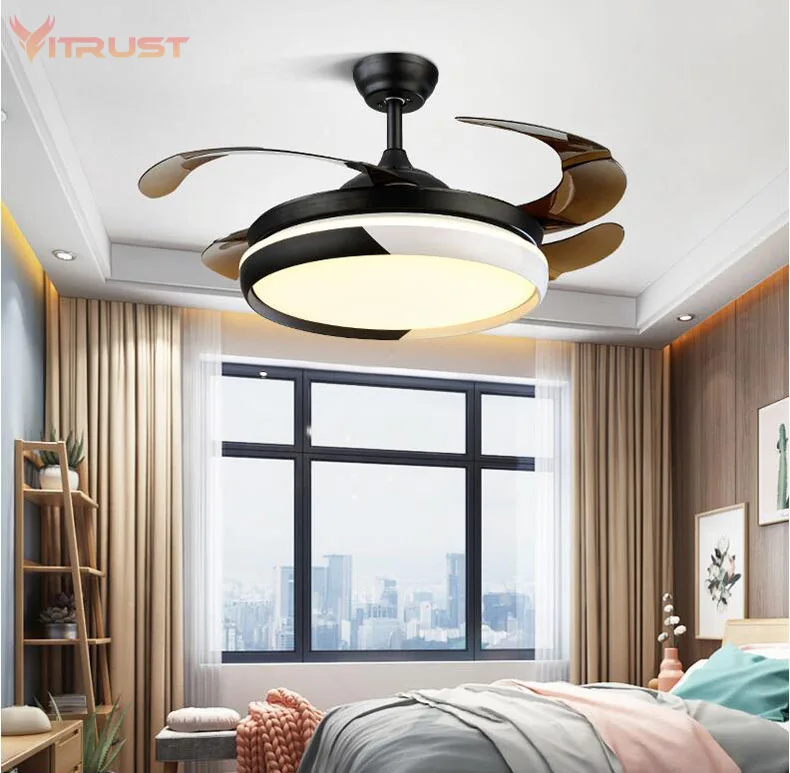 Model 2 Fan Light Ceiling Reversible Home Smart Living Room Lamp with Remote Control Invisible Frequency Conversion Led Chandelier - Цвет лезвия: Model 2