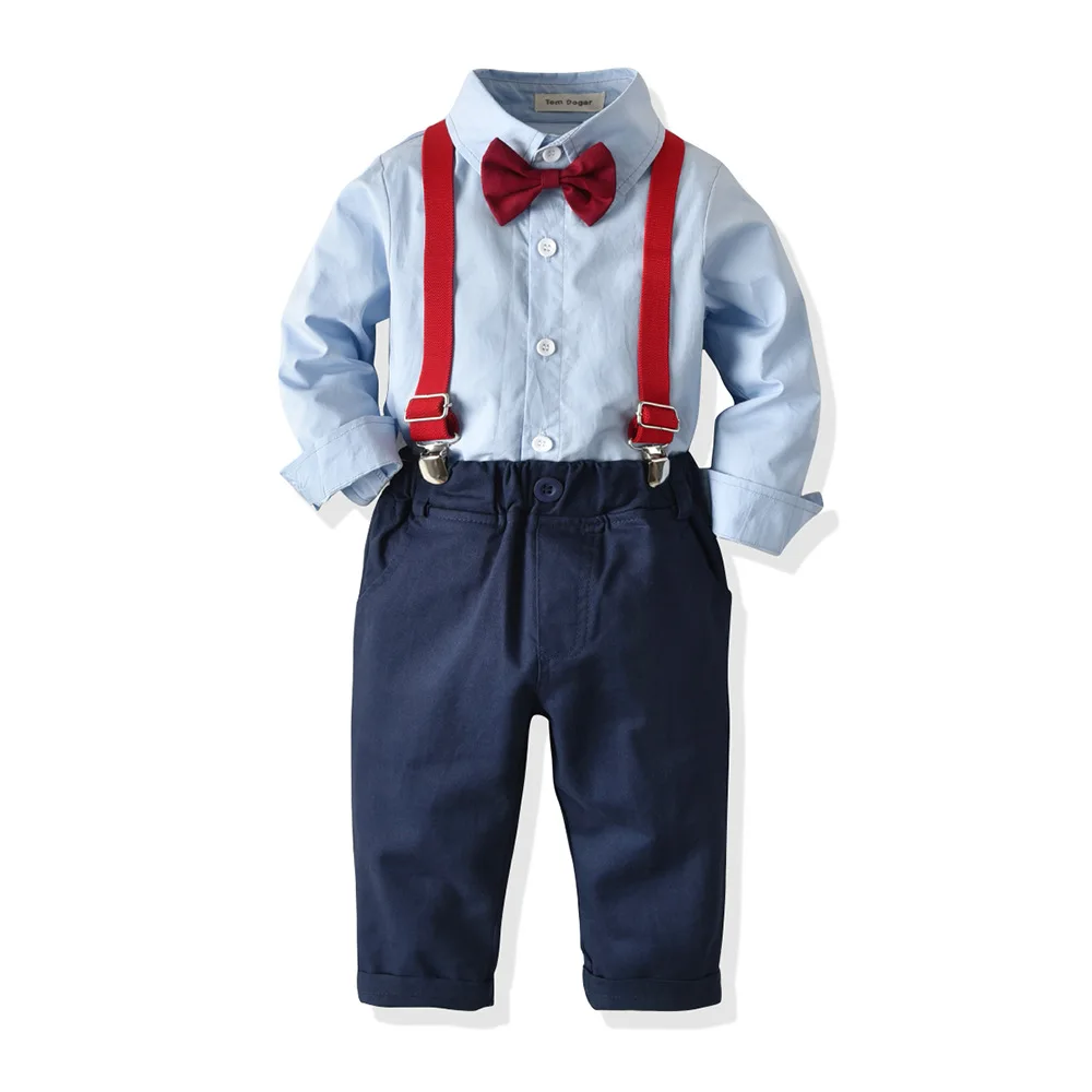 

New Spring Striped Shirts+Pant Formal Suits For Boys wedding boys clothes Turn-down Collar Striped Fashion Streetwear