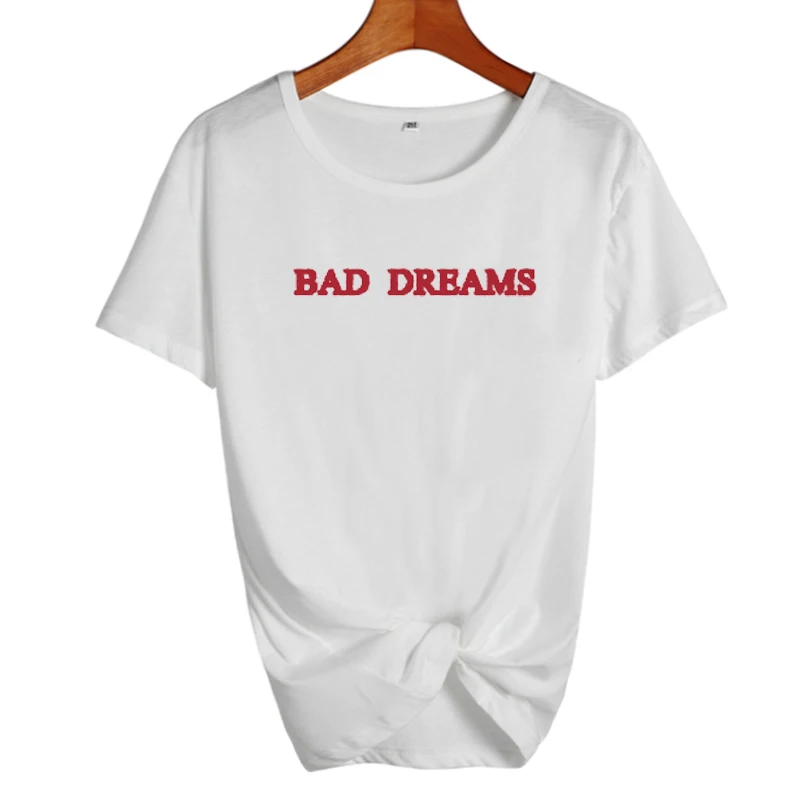 Bad Dreams кошмар гранж ночь террор бессонница Nu Готическая футболка tumblr женские топы Повседневная хлопковая футболка с коротким рукавом