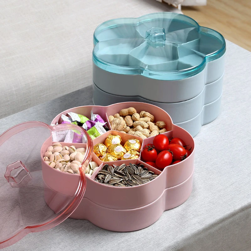 

Plastic Double-layer Snack Box with Lid Candy Storage Board Multifunctional Kitchen Storage Tool Fashion Decorative Storage Tray