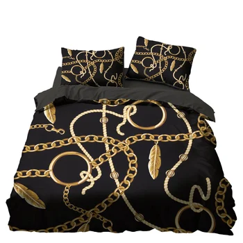 

Metal Chain Black Bedding Set Bedroom Decor 100% Microfiber Soft Hypoallergenic Zipper 1PC Duvet Cover with Pillowcases