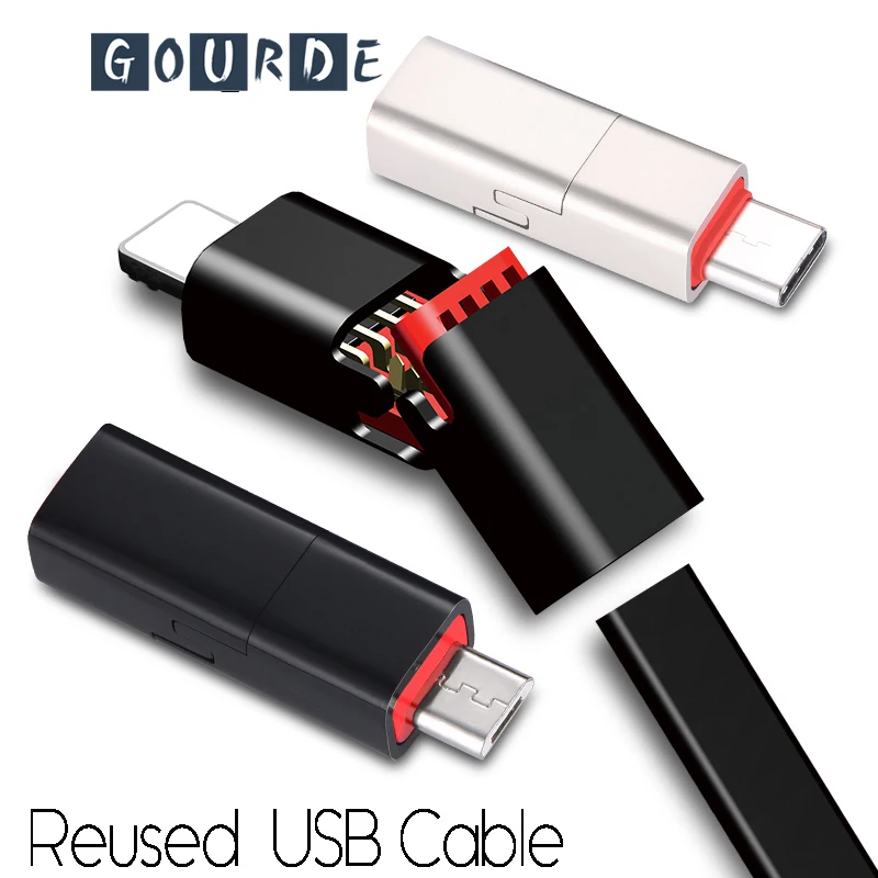 

Gourde Reused USB Cable For iPhone/Micro USB/Type C Fast Charger Data Cable For Samsung/Xiaomi/Huawei Reusable USB Cable 1.5m