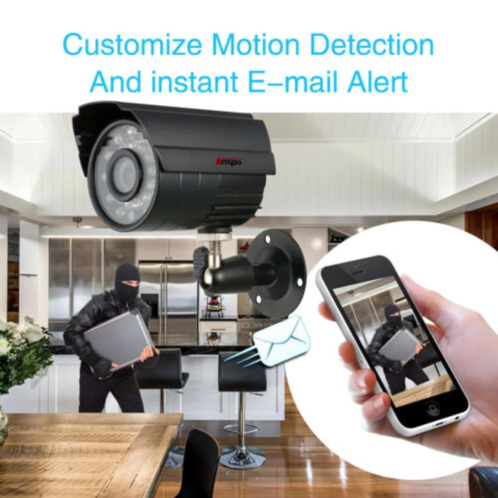 Anspo Home Security Cameras System Video Surveillance Kit CCTV 4CH 720P 4PCS Outdoor AHD Security Camera System
