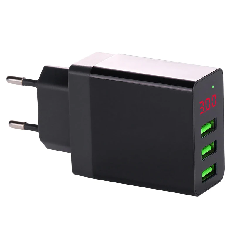 

5V 3A Mobile Phone Charger Universal 3 Usb Wall Charger Travel Adapter Led Display Charging Voltage Current For Phone Tablet(Eu