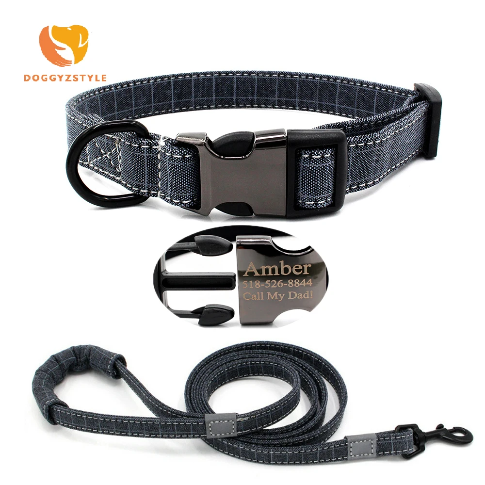

Dog Collar Leash Set Personalized Customized Dogs Collars Harness Safe Reflective Dog Leash For Small Medium Large Dogs Pitbull