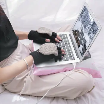 

2020 New Laptop Women Men Durable Usb Heated Mitten Full&Half Finger Winter Warm Knit Hand Gloves For Women