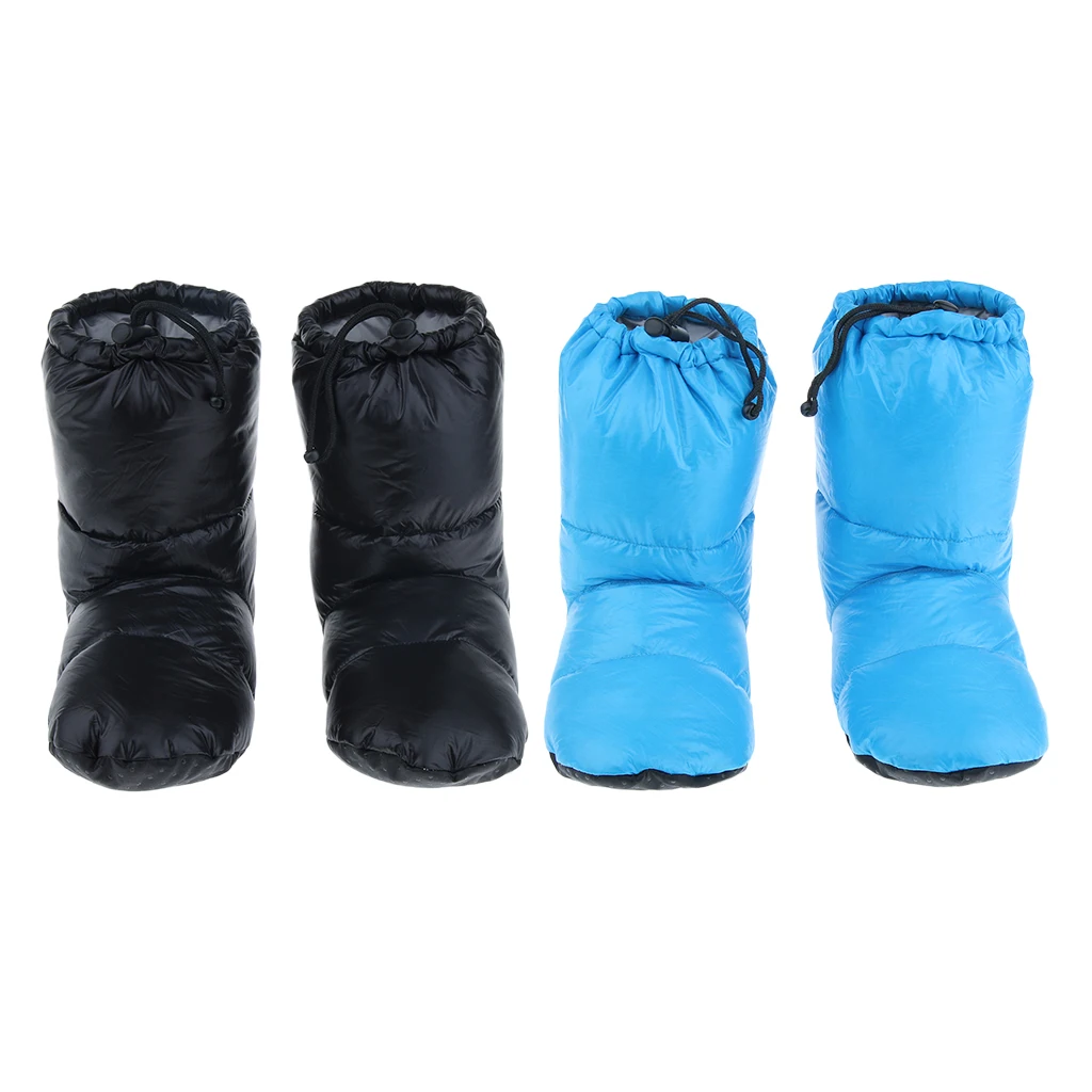 

2Pcs White Goose Down Slippers Winter Warm Camping Tent Down Slippers w/ Storage Bag Foot Booties L for Men Women Outdoors